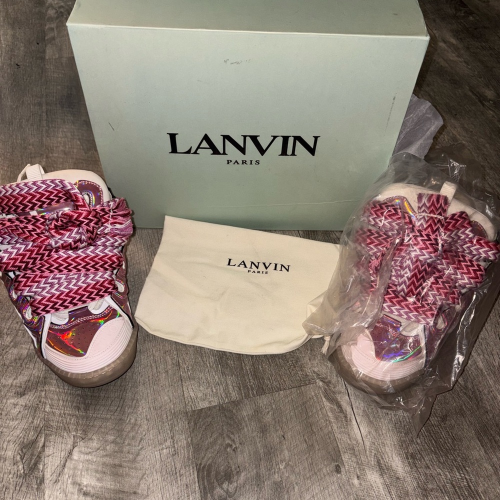 Lanvin Kids Pink Holographic Lace-Up Sneakers